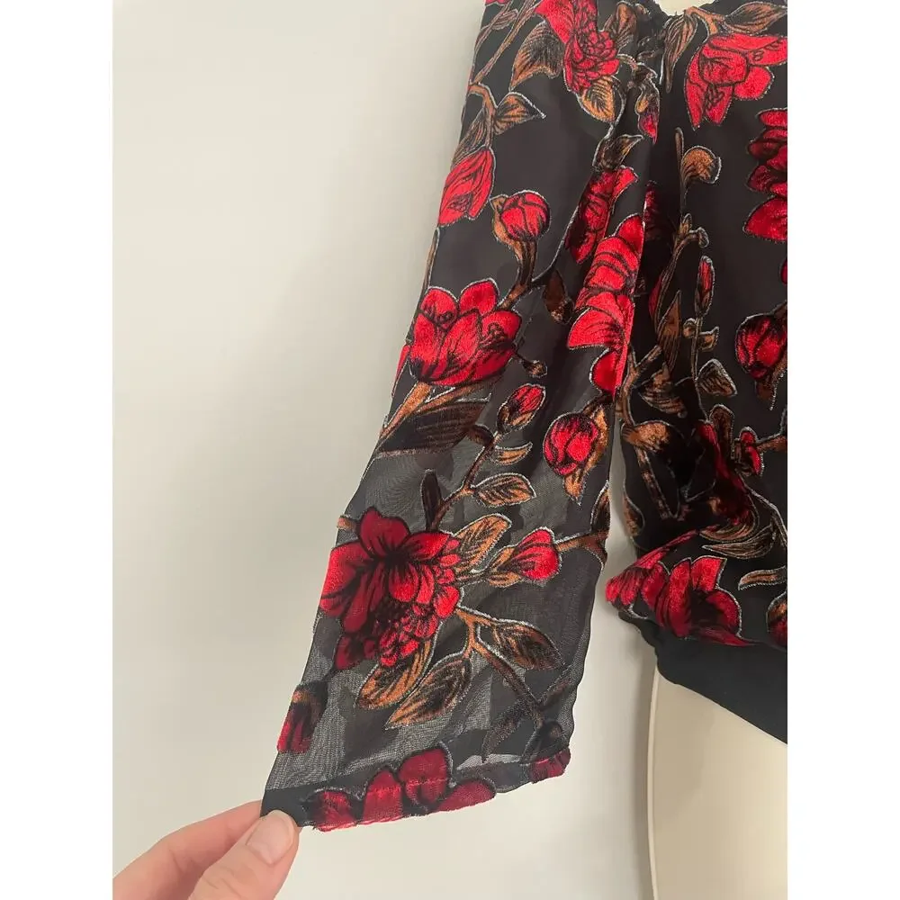 ASTR‎ The Label Demetria Floral Velvet Bodysuit Size XS